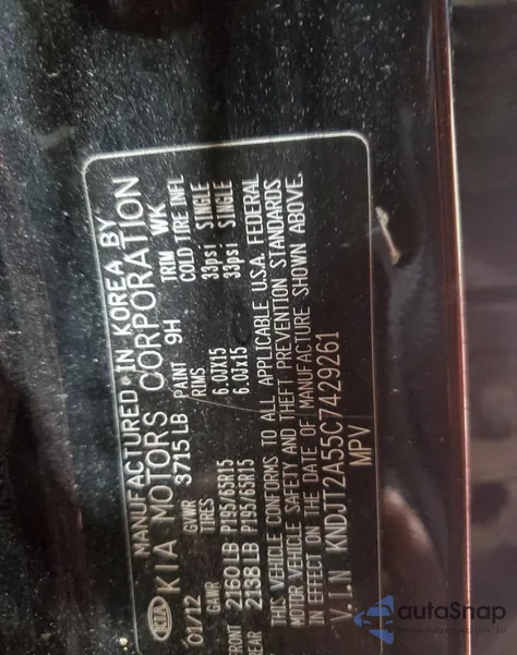 2012 Kia Soul z USA, uszkodzony, nr VIN KNDJT2A55C7429261